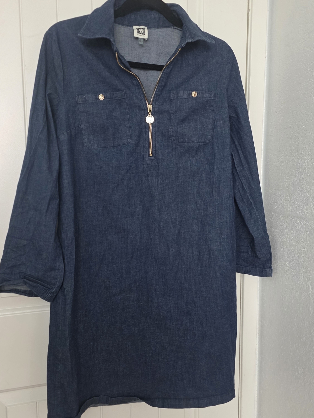 Anne Klein Indigo Zip-Front Midi Shirt Dress